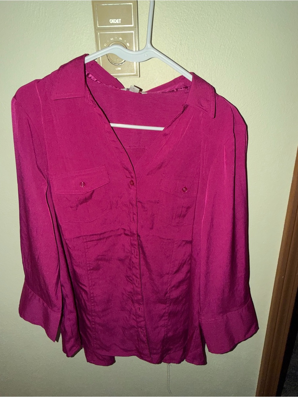 Cato Fuchsia Button-Front Blouse with Chest Pockets